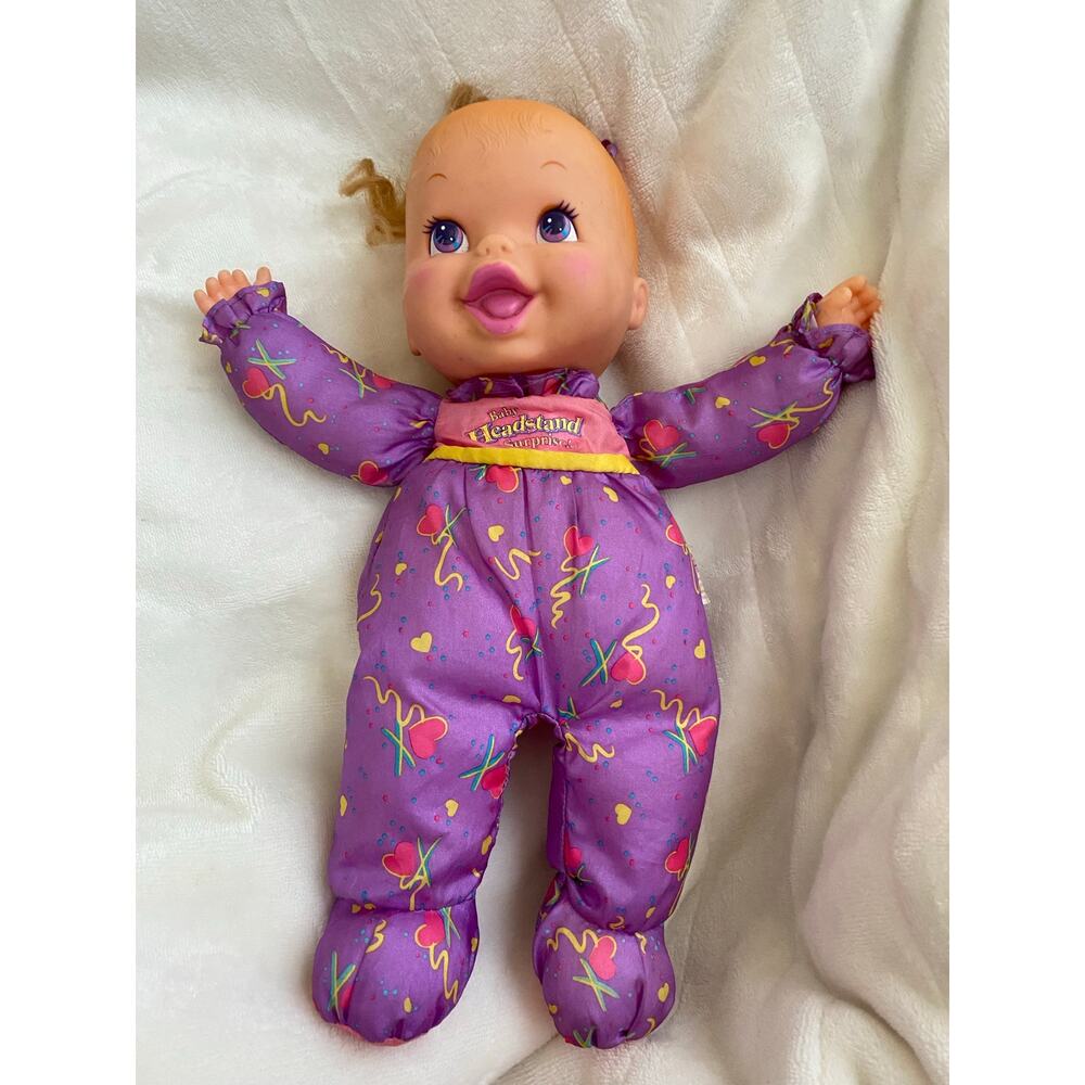 Vintage 1996 Toy Biz Baby Headstand Surprise, Soft Body Purple Outfit w Floral